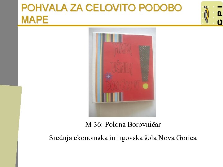 POHVALA ZA CELOVITO PODOBO MAPE M 36: Polona Borovničar Srednja ekonomska in trgovska šola