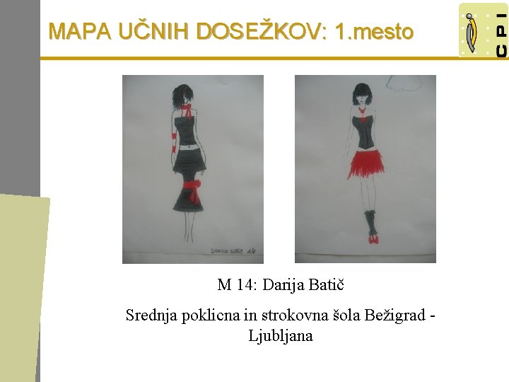 MAPA UČNIH DOSEŽKOV: 1. mesto M 14: Darija Batič Srednja poklicna in strokovna šola