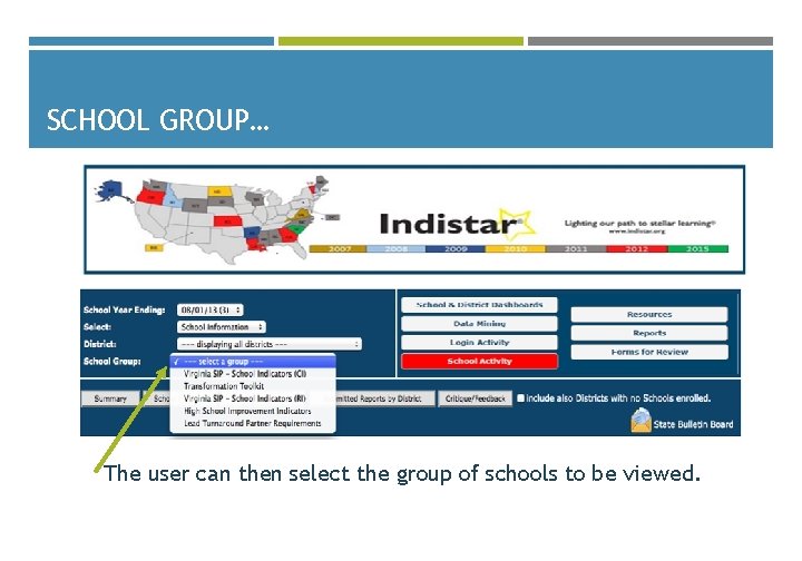 SCHOOL GROUP… The user can then select the group of schools to be viewed.