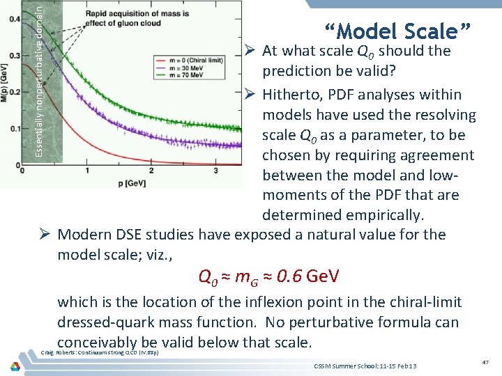 Essentially nonperturbative domain Pion “Model Scale” Ø At what scale Q 0 should the