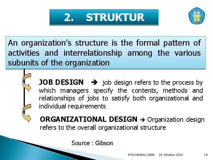 2. STRUKTUR An organization’s structure is the formal pattern of activities and interrelationship among