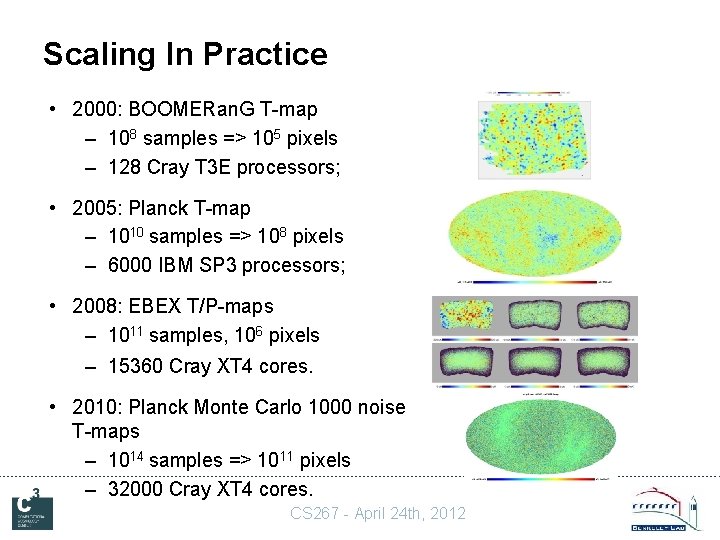 Scaling In Practice • 2000: BOOMERan. G T-map – 108 samples => 105 pixels