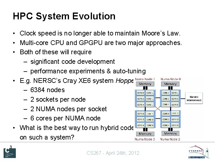 HPC System Evolution • Clock speed is no longer able to maintain Moore’s Law.