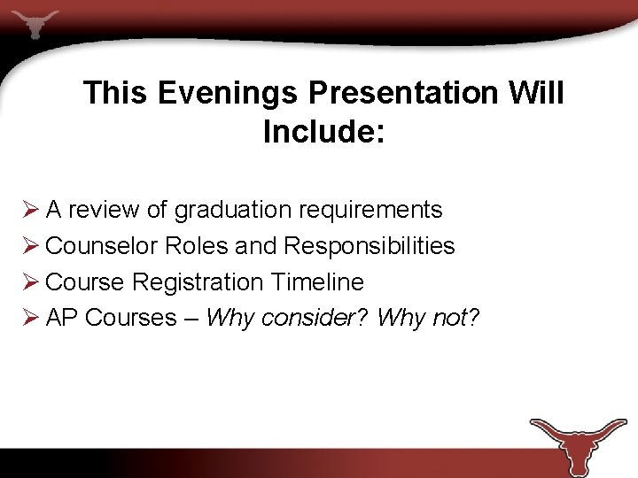 This Evenings Presentation Will Include: Ø A review of graduation requirements Ø Counselor Roles