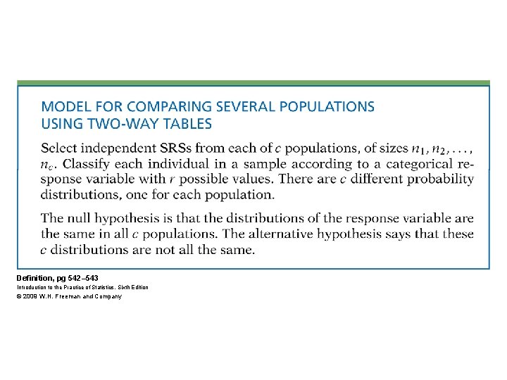 Definition, pg 542– 543 Introduction to the Practice of Statistics, Sixth Edition © 2009