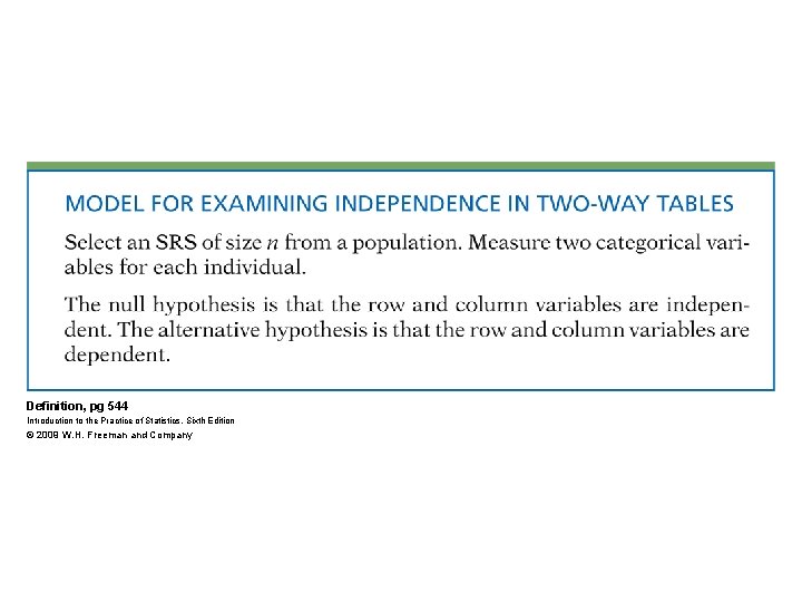 Definition, pg 544 Introduction to the Practice of Statistics, Sixth Edition © 2009 W.
