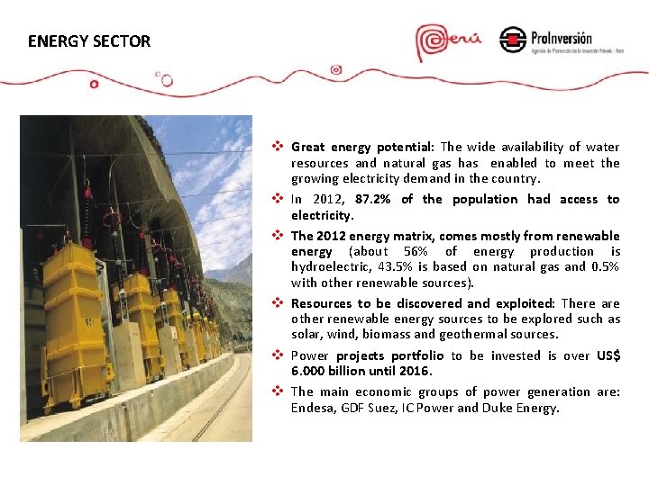 ENERGY SECTOR v Great energy potential: The wide availability of water resources and natural