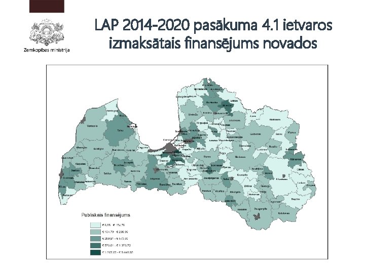 LAP 2014 -2020 pasākuma 4. 1 ietvaros izmaksātais finansējums novados 