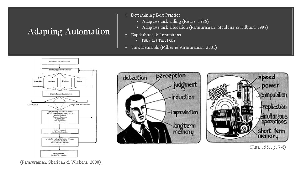 Adapting Automation • Determining Best Practice • Adaptive task aiding (Rouse, 1988) • Adaptive