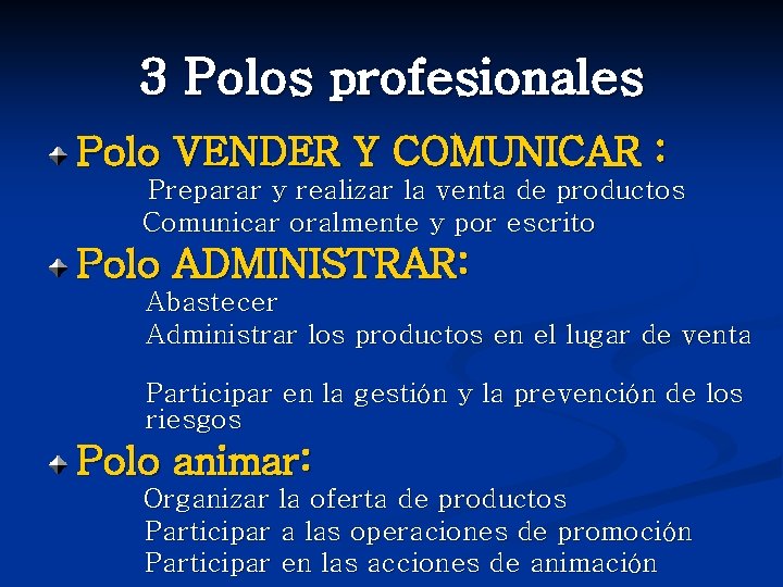 3 Polos profesionales Polo VENDER Y COMUNICAR : Preparar y realizar la venta de