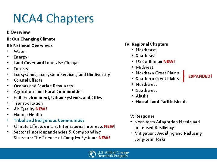 NCA 4 Chapters I: Overview II: Our Changing Climate III: National Overviews • Water