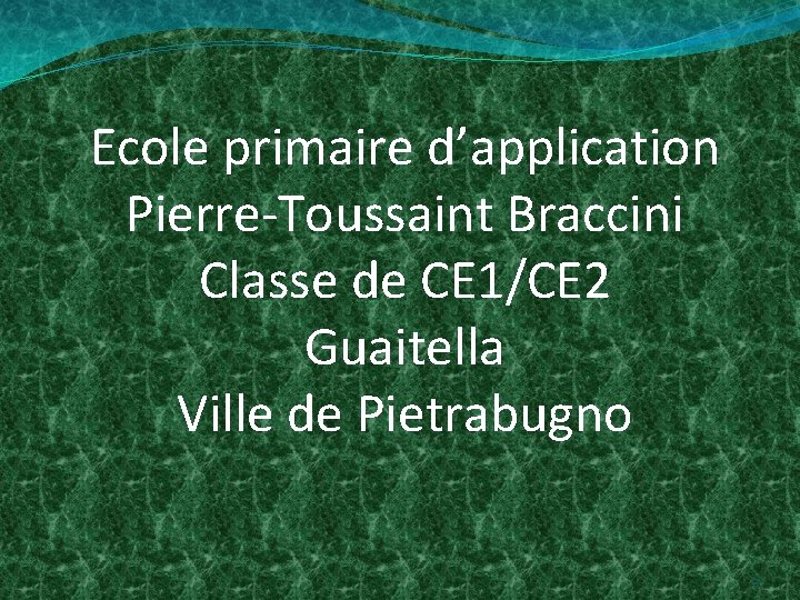 Ecole primaire d’application Pierre-Toussaint Braccini Classe de CE 1/CE 2 Guaitella Ville de Pietrabugno