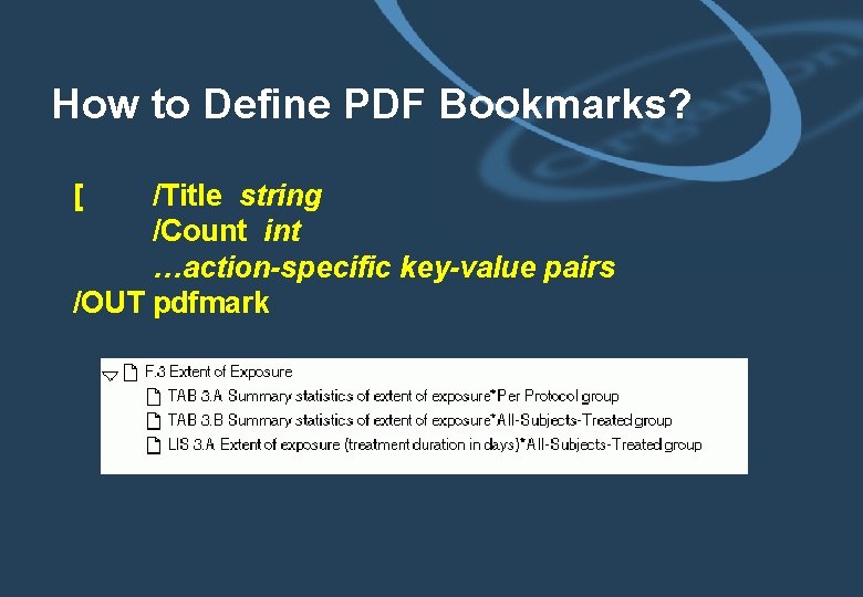 How to Define PDF Bookmarks? [ /Title string /Count int …action-specific key-value pairs /OUT