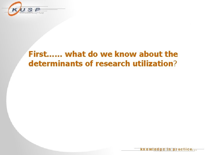 www. ualberta. ca/~kusp First…… what do we know about the determinants of research utilization?