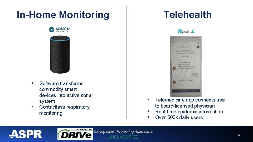 Telehealth In-Home Monitoring • • Software transforms commodity smart devices into active sonar system