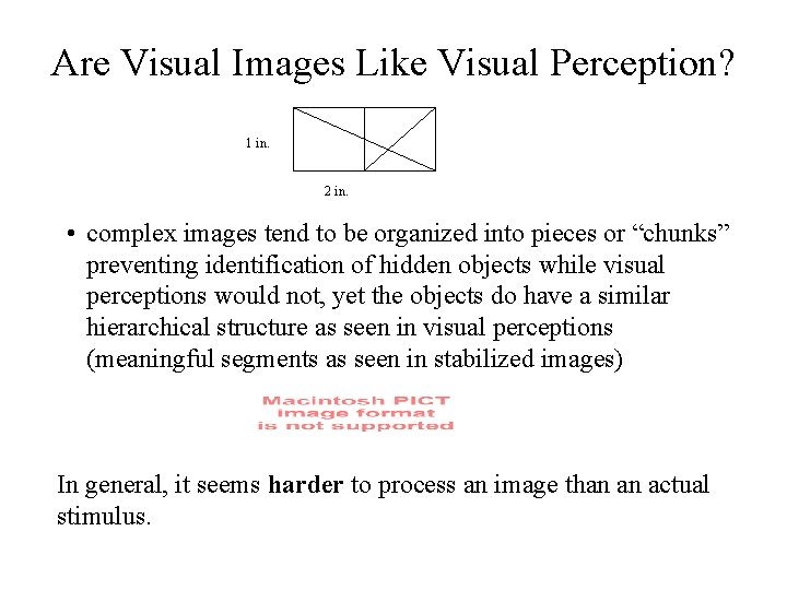 Are Visual Images Like Visual Perception? 1 in. 2 in. • complex images tend