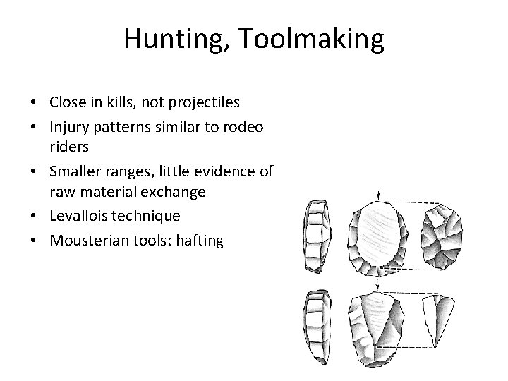 Hunting, Toolmaking • Close in kills, not projectiles • Injury patterns similar to rodeo