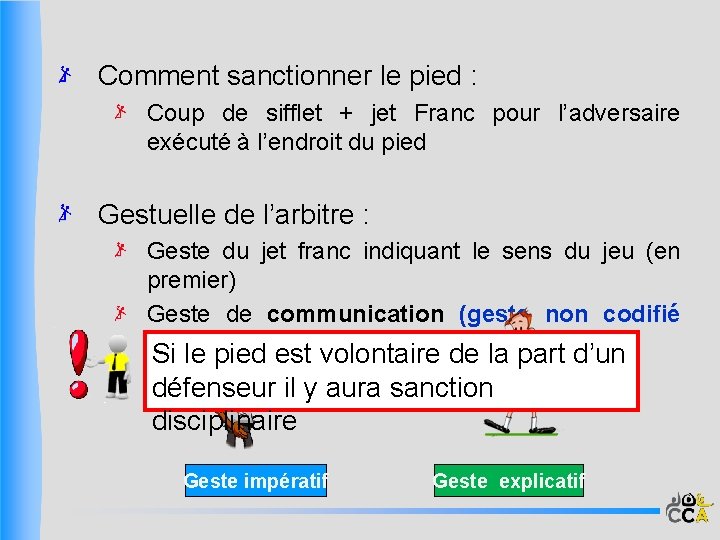 Comment sanctionner le pied : Coup de sifflet + jet Franc pour l’adversaire exécuté