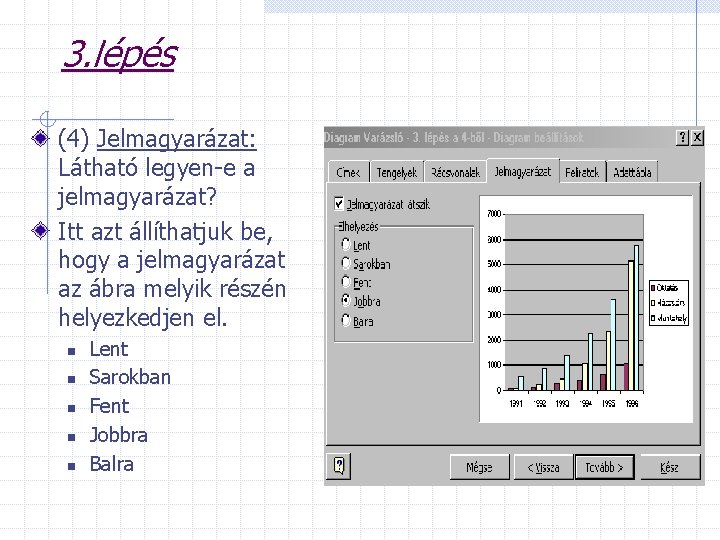 3. lépés (4) Jelmagyarázat: Látható legyen-e a jelmagyarázat? Itt azt állíthatjuk be, hogy a