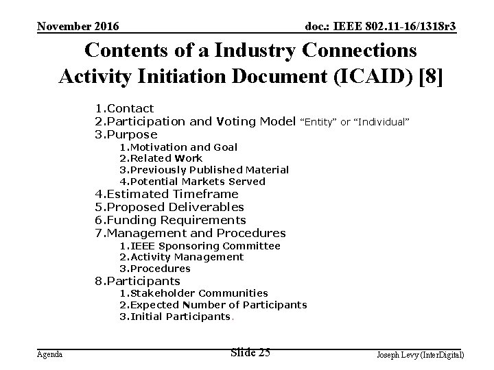November 2016 doc. : IEEE 802. 11 -16/1318 r 3 Contents of a Industry