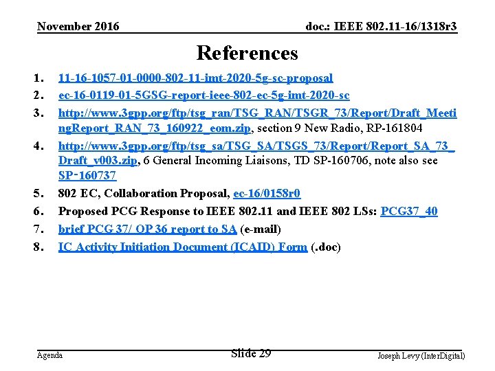 November 2016 doc. : IEEE 802. 11 -16/1318 r 3 References 1. 2. 3.