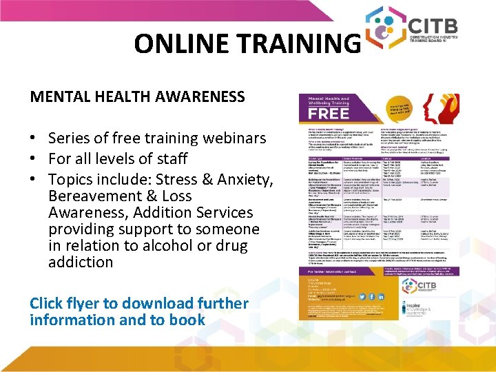 ONLINE TRAINING MENTAL HEALTH AWARENESS • Series of free training webinars • For all