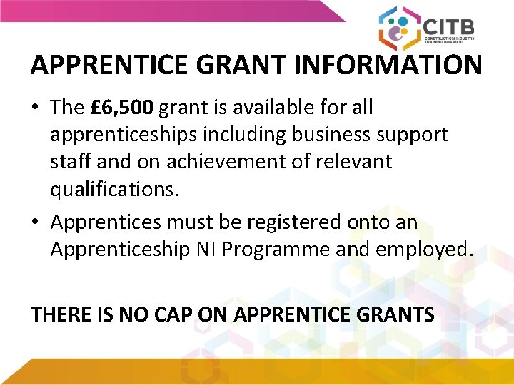 APPRENTICE GRANT INFORMATION • The £ 6, 500 grant is available for all apprenticeships