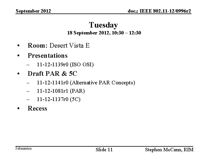 September 2012 doc. : IEEE 802. 11 -12/0996 r 2 Tuesday 18 September 2012,