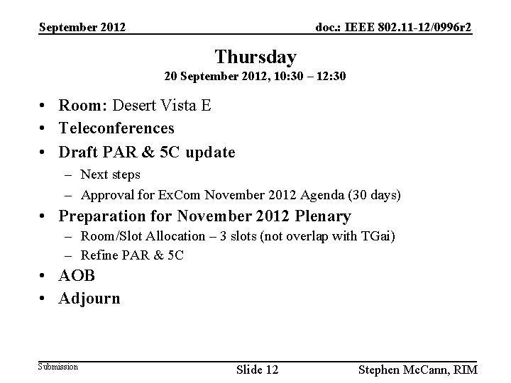 September 2012 doc. : IEEE 802. 11 -12/0996 r 2 Thursday 20 September 2012,