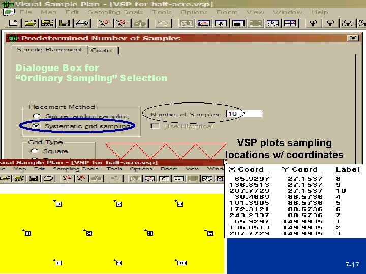 Dialogue Box for “Ordinary Sampling” Selection VSP plots sampling locations w/ coordinates 7 -17