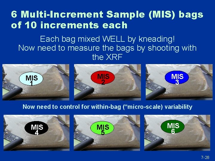 6 Multi-Increment Sample (MIS) bags of 10 increments each Each bag mixed WELL by