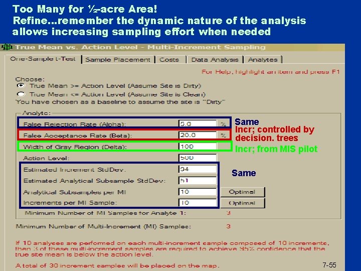 Too Many for ½-acre Area! Refine…remember the dynamic nature of the analysis allows increasing