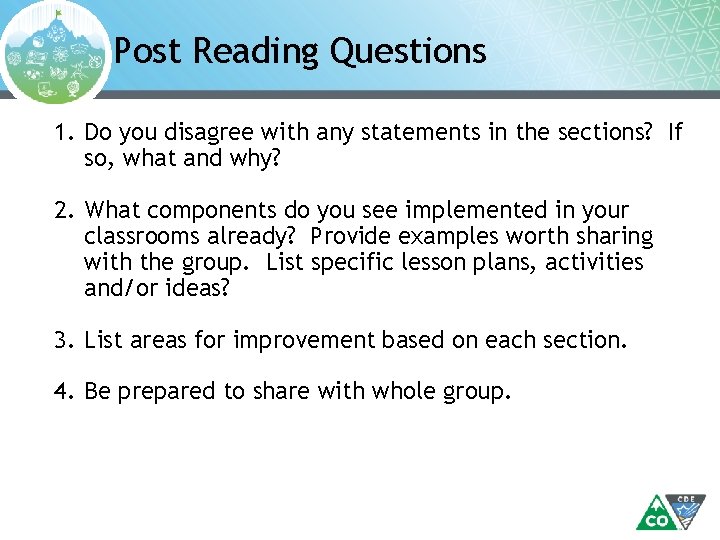 Post Reading Questions 1. Do you disagree with any statements in the sections? If
