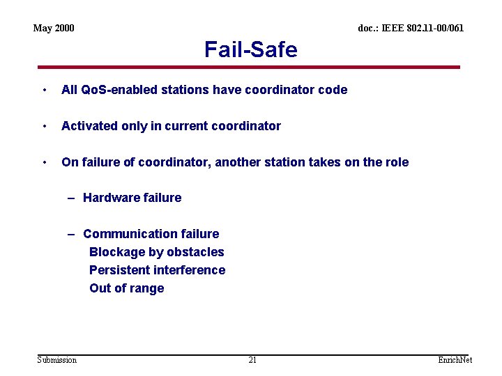 May 2000 doc. : IEEE 802. 11 -00/061 Fail-Safe • All Qo. S-enabled stations