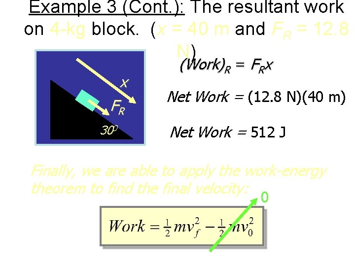 Example 3 (Cont. ): The resultant work on 4 -kg block. (x = 40
