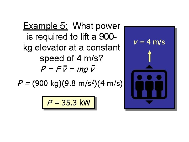 Example 5: What power is required to lift a 900 kg elevator at a