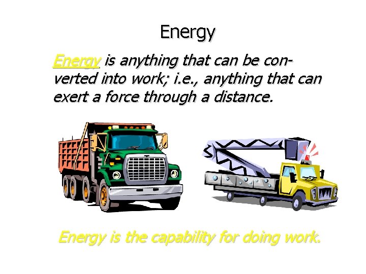 Energy is anything that can be converted into work; i. e. , anything that
