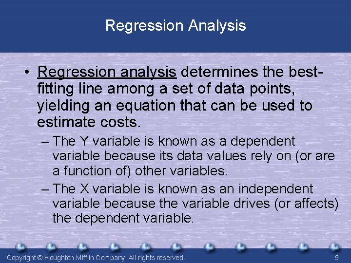 Regression Analysis • Regression analysis determines the bestfitting line among a set of data