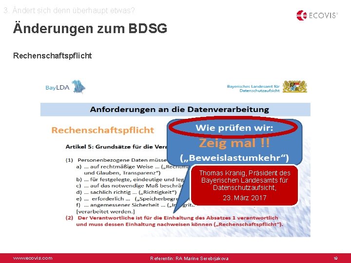 3. Ändert sich denn überhaupt etwas? Änderungen zum BDSG Rechenschaftspflicht Thomas Kranig, Präsident des