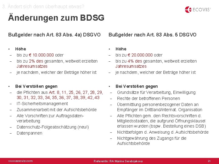 3. Ändert sich denn überhaupt etwas? Änderungen zum BDSG Bußgelder nach Art. 83 Abs.