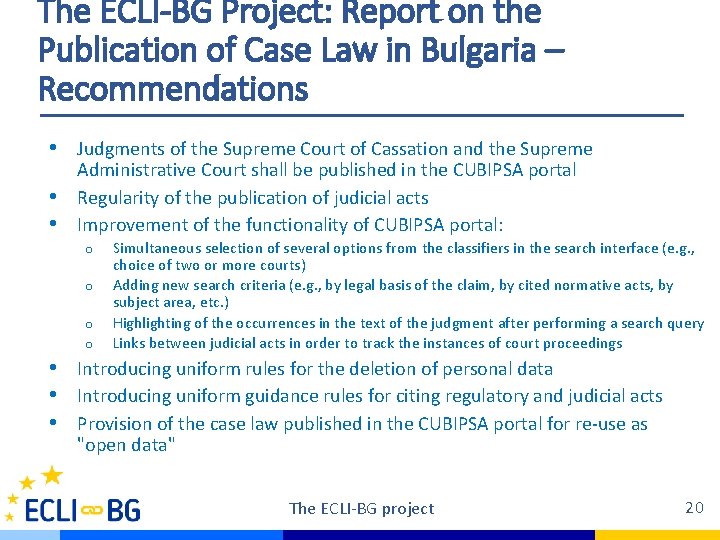 The ECLI-BG Project: Report on the Publication of Case Law in Bulgaria – Recommendations