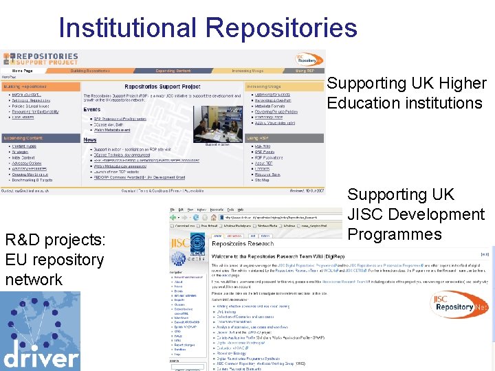 Institutional Repositories Supporting UK Higher Education institutions R&D projects: EU repository network Supporting UK