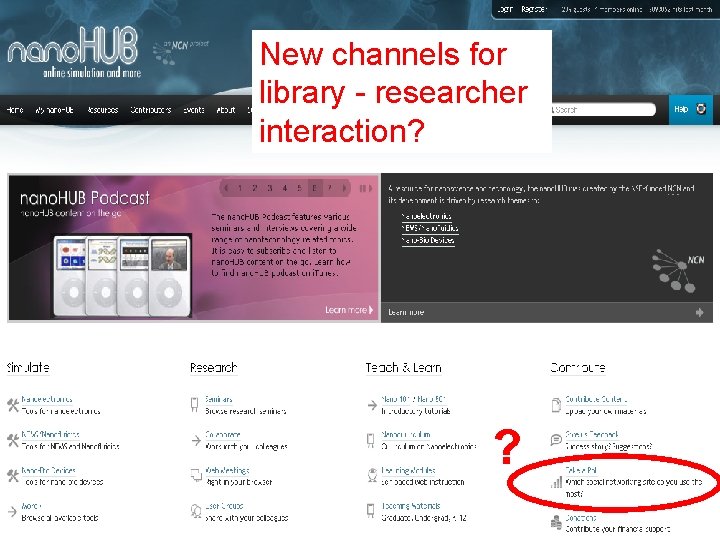 New channels for library - researcher interaction? ? 