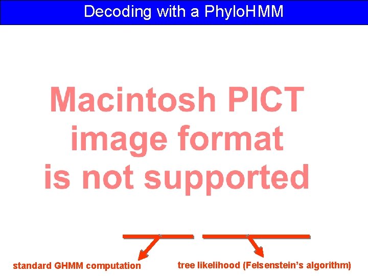 Decoding with a Phylo. HMM standard GHMM computation tree likelihood (Felsenstein’s algorithm) 