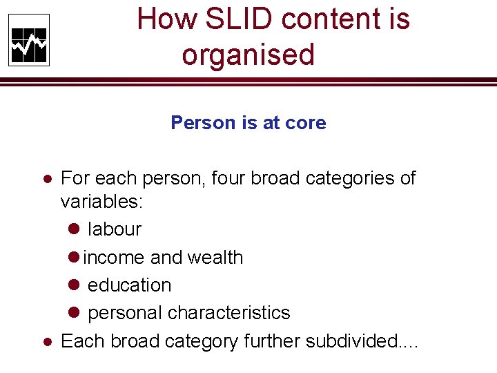 How SLID content is organised Person is at core l l For each person,