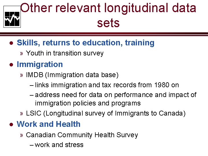 Other relevant longitudinal data sets l Skills, returns to education, training » Youth in