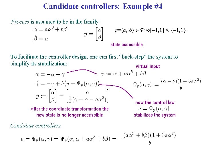 Candidate controllers: Example #4 Process is assumed to be in the family p=(a, b)