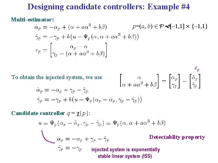 Designing candidate controllers: Example #4 Multi-estimator: p=(a, b) 2 P [– 1, 1] £