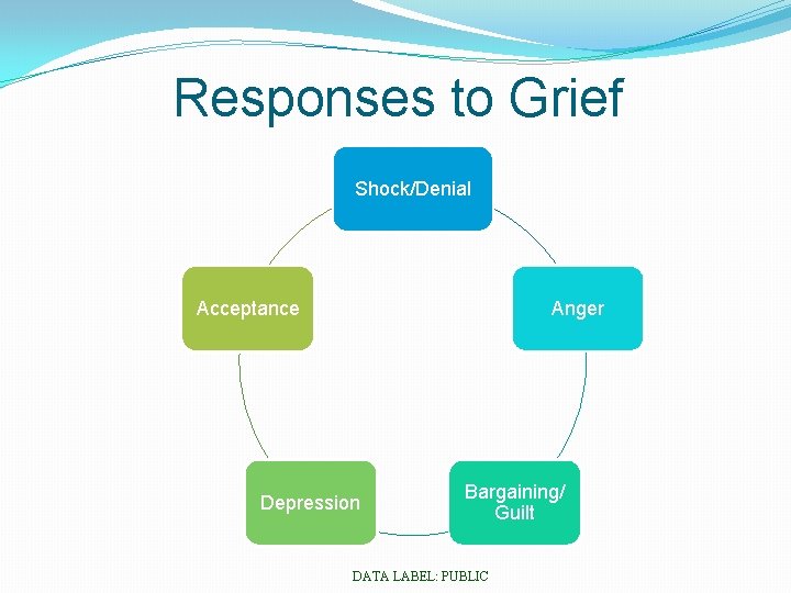 Responses to Grief Shock/Denial Acceptance Anger Depression Bargaining/ Guilt DATA LABEL: PUBLIC 
