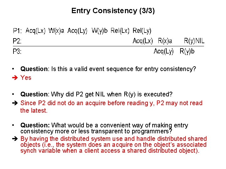 Entry Consistency (3/3) • Question: Is this a valid event sequence for entry consistency?